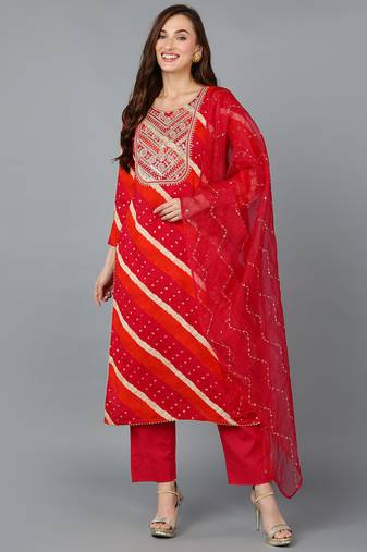 Pink embroidered viscose rayon stitched readymade suit