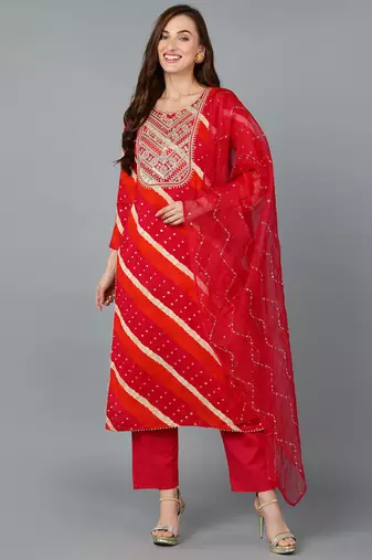 Pink embroidered viscose rayon stitched readymade suit