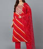 Pink embroidered viscose rayon stitched readymade suit