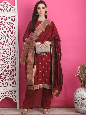 maroon silk jacquard dress material 5