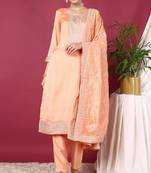 Peach printed silk blend stitched readymade suit