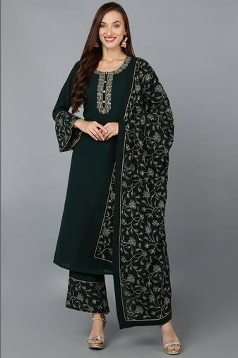 Green printed georgette stitched readymade suit