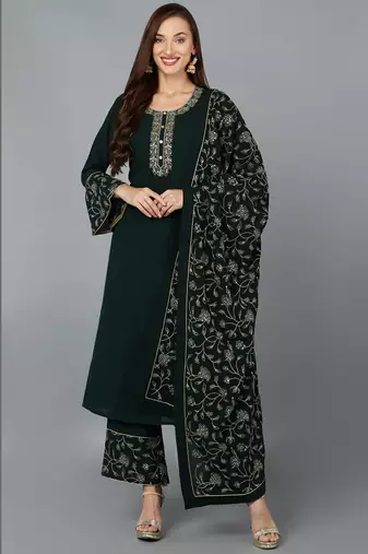 Green printed georgette stitched readymade suit