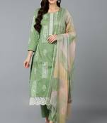 Green printed silk blend stitched readymade suit