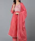 Pink printed silk blend stitched readymade suit
