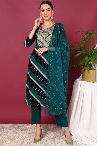 Navy blue printed viscose rayon stitched readymade suit