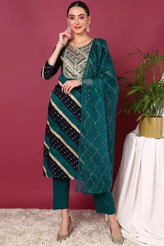 Navy blue printed viscose rayon stitched readymade suit