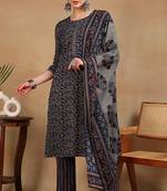 Blue embroidered viscose rayon stitched readymade suit