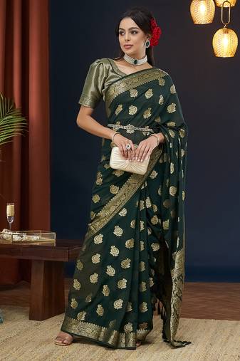 Green Zari Work Pure Georgette Traditional Saree With Blouse