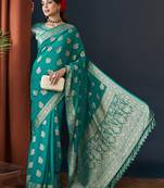Aqua Blue Zari Work Pure Georgette Traditional Saree With Blouse