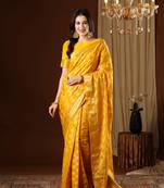 Yellow Zigzag Zari Work Pure Georgette Traditional Saree With Blouse