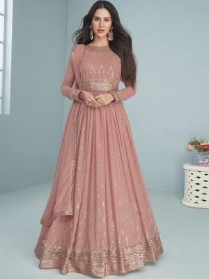 Peach Sequence Embroidered Designer Anarkali Suit 1