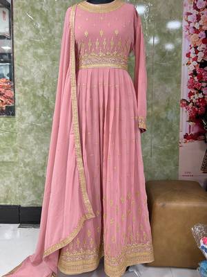 Peach Sequence Embroidered Designer Anarkali Suit 4