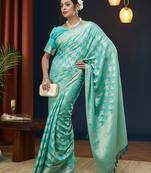 Aquablue Zari Work Pure Georgette Traditional Saree With Blouse