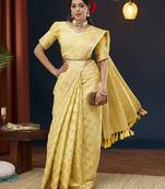 Lemon Zari Work Pure Georgette Traditional Saree With Blouse