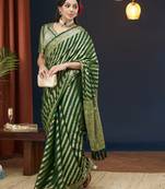 Green Leheriya Zari Work Pure Georgette Traditional Saree With Blouse