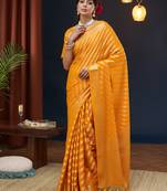 Yellow Leheriya Zari Work Pure Georgette Traditional Saree With Blouse