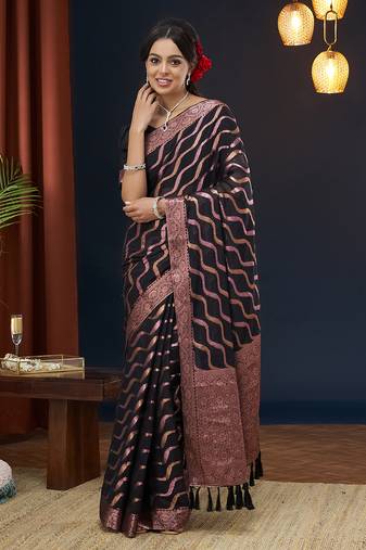 Black Leheriya Zari Work Pure Georgette Traditional Saree With Blouse