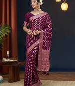 Wine Leheriya Zari Work Pure Georgette Traditional Saree With Blouse