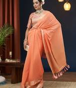 Peach Checks Zari Work Pure Georgette Traditional Saree With Blouse