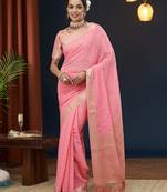 Pink Checks Zari Work Pure Georgette Traditional Saree With Blouse
