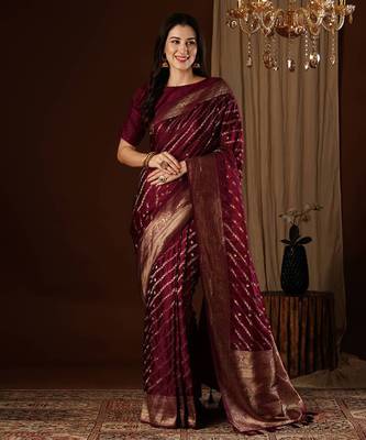 Maroon Satin Silk Leheriya Saree 1