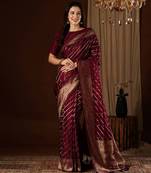 Maroon Satin Silk Leheriya Saree