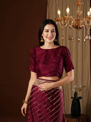 Maroon Satin Silk Leheriya Saree 5