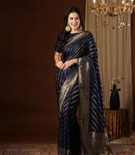 Navyblue Leheriya Zari Work Pure Satin Silk Traditional Saree With Blouse