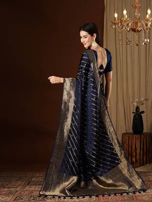 Navyblue Leheriya Zari Work Pure Satin Silk Traditional Saree With Blouse 4