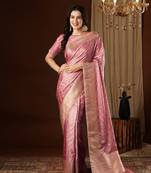 Peach Leheriya Zari Work Pure Satin Silk Traditional Saree With Blouse