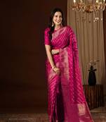 Rani Leheriya Pink Zari Work Pure Satin Silk Traditional Saree With Blouse