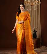 Yellow Leheriya Zari  Work Satin Silk Saree With Blouse