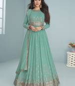 Turquoise Embroidered Georgette Wedding Wear Anarkali Suit