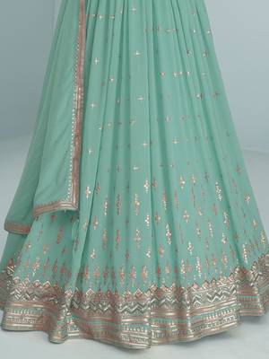 Turquoise Embroidered Georgette Wedding Wear Anarkali Suit 3