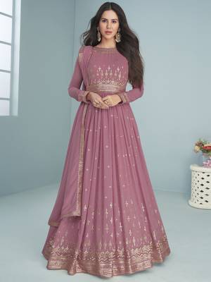 Pink Georgette Sequins Embroidered Wedding Wear Designer Anarkali Suit 1