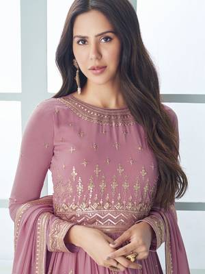 Pink Georgette Sequins Embroidered Wedding Wear Designer Anarkali Suit 2