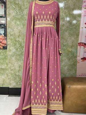 Pink Georgette Sequins Embroidered Wedding Wear Designer Anarkali Suit 4