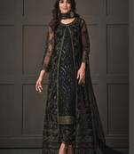 Black net wedding indian pakistani long gown anarkali suit semi stitched