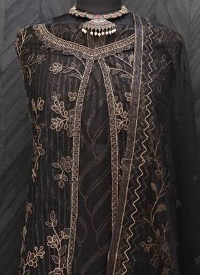 Black net wedding indian pakistani long gown anarkali suit semi stitched 4