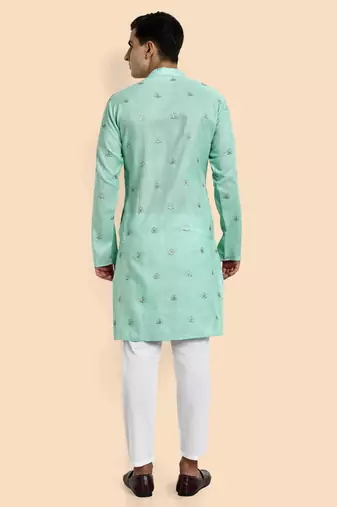 Vardha men's embroidered & sequined straight kurta - viscose, full sleeve, knee length, casual & festive (sea green)