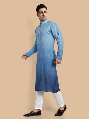 men's viscose embroidered & sequined full sleeve knee length kurta's for men 2