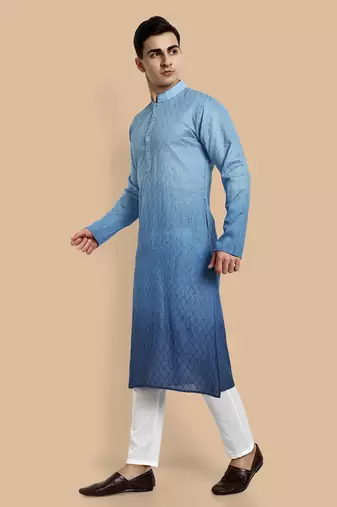 men's viscose embroidered & sequined full sleeve knee length kurta's for men