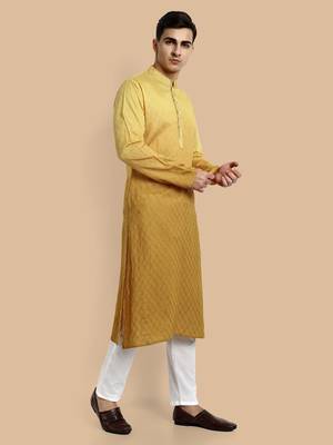 Vardha men's viscose embroidered & sequined full sleeve knee length kurta's for men 2