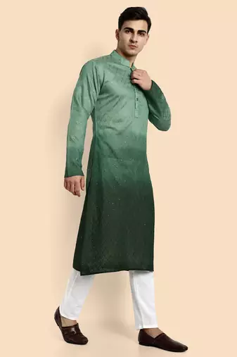 Vardha men's viscose embroidered & sequined full sleeve knee length kurta's for men