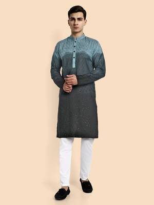 Vardha men's viscose embroidered & sequined full sleeve knee length kurta's for men 1