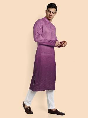 Vardha men's viscose embroidered & sequined full sleeve knee length kurta's for men 2