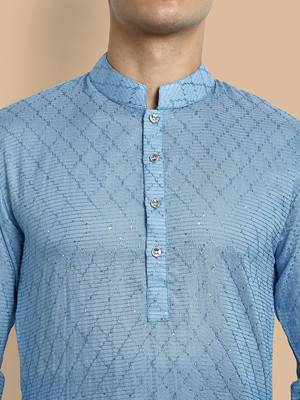 men's viscose embroidered & sequined full sleeve knee length kurta's for men 4