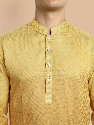 Vardha men's viscose embroidered & sequined full sleeve knee length kurta's for men 4