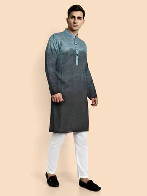 Vardha men's viscose embroidered & sequined full sleeve knee length kurta's for men 2